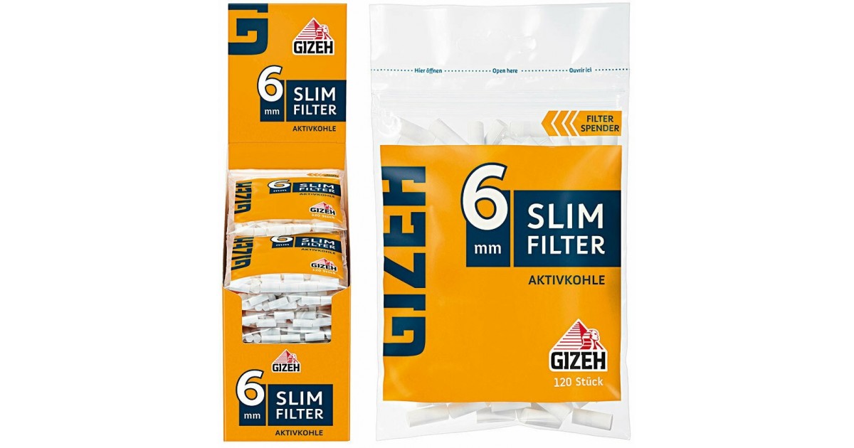 GIZEH Slim filter with activated carbon (20 pcs)